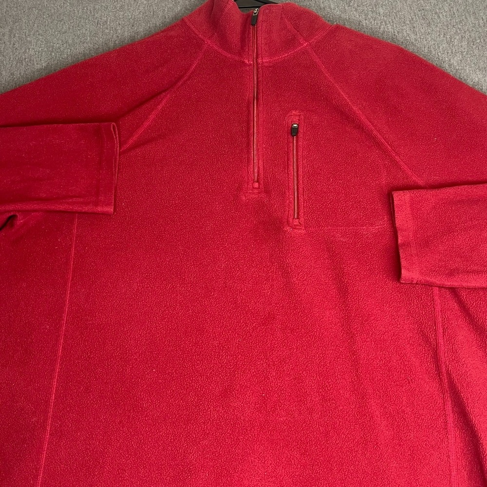 L.L. Bean Men's Large Red Fleece Quarter Zip Pullover Sweater Chest Pocket - Picture 4 of 9